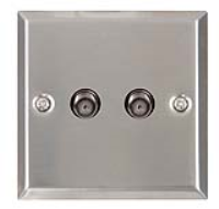 Flush Mount Steel Wall Faceplate With 2 x F Connectors For Satellite