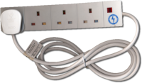 Surge Protected 4 Gang Extension Socket 1.25mm UK 13A 2m Cable White