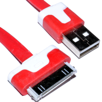 30 Pin iPhone iPod iPad Data & Charging USB FLAT Cable Red 2m