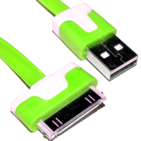 30 Pin iPhone iPod iPad Data & Charging USB FLAT Cable Green 2m