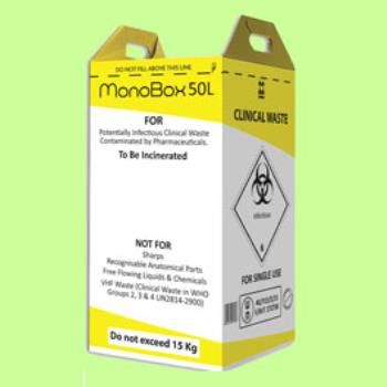Monobox for Clinical Yellow Stream Waste 50ltr - Yellow (10 Pack)