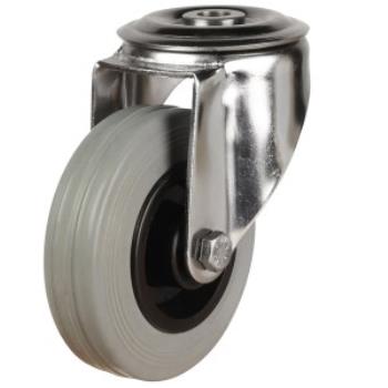 Industrial Bolt Hole Swivel Castor Grey Rubber Wheel