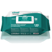 Clinell Universal Sanitising Anti-Bacterial Wipes Maceratable x140