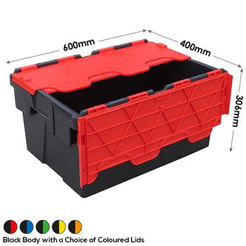 55 Litre - Attached Lid Plastic Container with Coloured Lid Made from Recycled Plastic