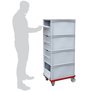 Order Picking Trolley with 4 x Open Front Containers - With Drop Down Doors