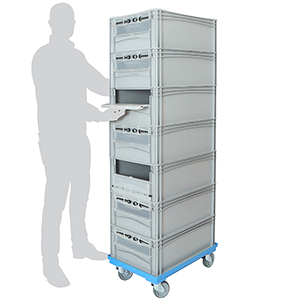 Order Picking Trolley with 7 x Open Front Containers - With Drop Down Doors