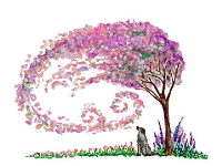Pet Condolence card with Dog under Blossoms Picture