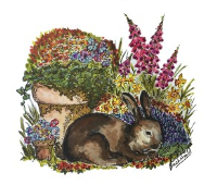 Veterinary Berievment card with Rabbit in Flowerpots Picture