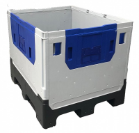 847 Ltr Folding Plastic Pallet Box / Bulk Storage Container on Skids with Side Access Doors