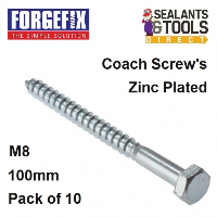 Forgefix Coach Screw M8 100mm Pack 10 10CS8100