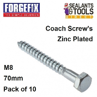 Forgefix Coach Screw M8 70mm Pack 10 10CS870