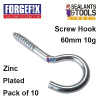 ForgeFix Zinc Plated Screw Hooks 60mm 10g 10SH6010 10pk