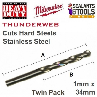 Milwaukee Thunderweb HSS G Metal Drill Bit - 1mm Twin Pack