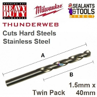 Milwaukee Thunderweb HSS G Metal Drill Bit - 1.5mm Twin Pack