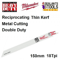 Milwaukee Sawzall Thin Kerf Metal Reciprocating Recip Blade 150mm 18Tpi - Pack of 1