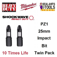 Milwaukee Shockwave Impact Duty PZ1 25mm Pozi Drive Bit Twin Pack 4932430860