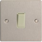 Varilight XFS20W 1 Gang 20A Double Pole Rocker Switch In Brushed Steel With White Insert