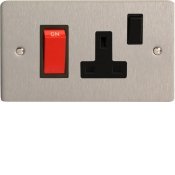 Varilight XFS45PB 45A Cooker Panel With 13A Socket In Brushed Steel With Black Insert