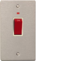 Varilight XFS45NW 45A Cooker Switch In Brushed Steel With Neon On A Twin Verticle Plate With White Insert