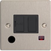 Varilight XFS6FONB 13A Switched Fused Spur In Brushed Steel With Neon & Flex Outlet With Black Insert
