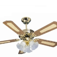 Global San Diego Polished Brass 42" 3 Light Ceiling Fan With Reversible Oak And Cane/Mahogany Blades