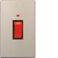 Varilight 45A Cooker Switch + Neon (Vertical Twin Plate) In Brushed Steel With Black Insert XDS45NBS