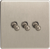 Varilight 3 Gang 10A 1 Or 2 Way Toggle Switch In Brushed Steel XDST3S