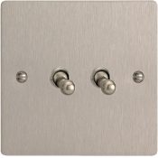 Varilight XFST2 2 Gang 10A 1 Or 2 Way Toggle Switch In Brushed Steel
