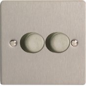Varilight HFS77 2 Gang Low Load Dimmer 2 Way Push-On Push-Off In Brushed Steel