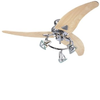 Global 48" Scorpion Ceiling Fan In Chrome With 3 Light Spots And Washed Oak Blades