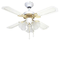 Global 36" Rio Ceiling Fan In White And Brass With 3 Lights And Reversible White/White And Cane Blades