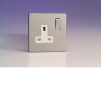 Varilight 1 Gang 13A Switched Socket In Brushed Steel With White Insert XDS4WS