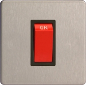 Varilight 45A Cooker Switch (Single Plate) In Brushed Steel With Black Insert XDS45SBS