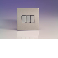 Varilight 3 Gang 10A 1 Or 2 Way Rocker Switch In Brushed Steel XDS3S