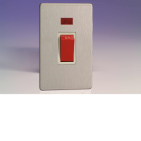 Varilight 45A Cooker Switch + Neon (Vertical Twin Plate) In Brushed Steel With White Insert XDS45NWS