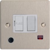 Varilight XFS6FONW 13A Switched Fused Spur In Brushed Steel With Neon & Flex Outlet With White Insert