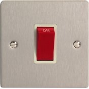 Varilight XFS45SW 45A Cooker Switch On A Single Plate In Brushed Steel With White Insert
