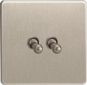 Varilight 2 Gang 10A 1 Or 2 Way Toggle Switch In Brushed Steel XDST2S