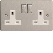 Varilight XFS5DW 2 Gang 13A Switch Socket In Brushed Steel With White Insert