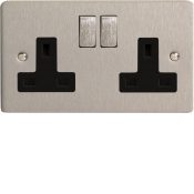 Varilight XFS5DB 2 Gang 13A Switch Socket In Brushed Steel With Black Insert
