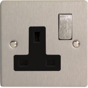 Varilight XFS4DB 1 Gang 13A Switch Socket In Brushed Steel With Black Insert