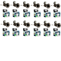 Pack Of 12 x Polished Chrome Fixed Mains Voltage GU10 Downlights With Warm White LED Lamps