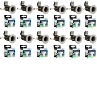 Pack Of 12 x White Fixed Mains Voltage GU10 Downlights With Warm White LED Lamps