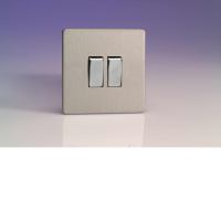 Varilight 2 Gang 10A 1 Or 2 Way Rocker Switch In Brushed Steel XDS2S