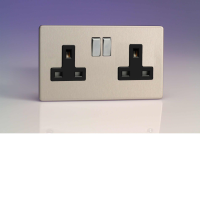 Varilight 2 Gang 13A Switched Socket In Brushed Steel With Black Insert XDS5BS