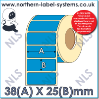 Direct Thermal Label<br>Permanent Adhesive<br>BLUE 38mm x 25mm<br><br>For Small Desktop Label Printers