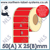 Direct Thermal Label<br>Permanent Adhesive<br> RED 50mm x 25mm<br><br> For Larger Label Printers