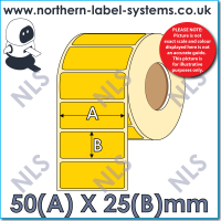 Direct Thermal Label <br>Permanent Adhesive<br>YELLOW  50mm x 25mm<br><br> For Larger Label Printers