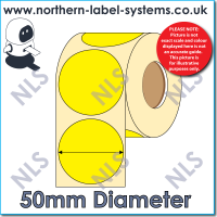 Direct Thermal Label <br>Permanent Adhesive<br>YELLOW 50mm Diameter Circle<br><br> For Larger Label Printers