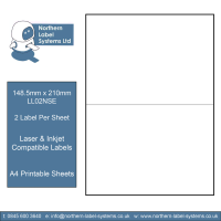 LL02NSE A4 Labels 2 Labels Per Sheet - 210mm x 148mm [DPS02 Equivalent)